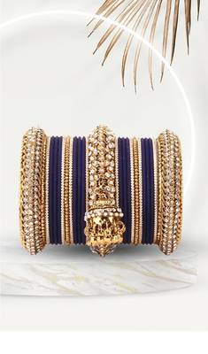 Traditional Jhumki Bangle Set By For Two Hands Blue 1