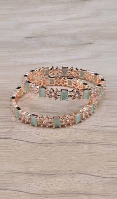 Rose Gold Plated Mint Stone American Diamond Bangles BD625 1