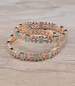 Rose Gold Plated Mint Stone American Diamond Bangles BD625