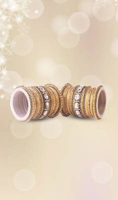Beautiful Golden Bangle Set For Two Hands With Big Kundan Stones 3