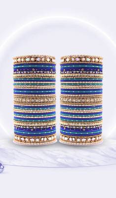 Blue Kundan Studded and Bead Work Gold Bangles and Bracelets 2