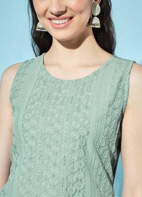 Green Embroidered Silk Blend  Kurta pant  with Dupatta Set 5