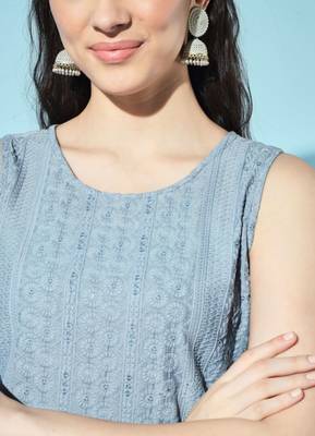 Blue Embroidered Silk Blend  Kurta pant  with Dupatta Set 5