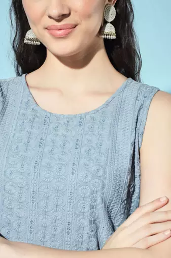 Blue Embroidered Silk Blend  Kurta pant  with Dupatta Set