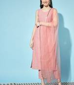 Rust Orange Embroidered Silk Blend  Kurta pant  with Dupatta Set