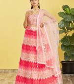 PINK MIRROR THREAD ZARI SEQUINCE EMBROIDERED ORGANZA BRIDAL WEDDING & PARTY WEAR FESTIVAL SEMI STITCHED LEHENGA