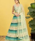 GREEN MIRROR THREAD ZARI SEQUINCE EMBROIDERED ORGANZA BRIDAL WEDDING & PARTY WEAR FESTIVAL SEMI STITCHED LEHENGA