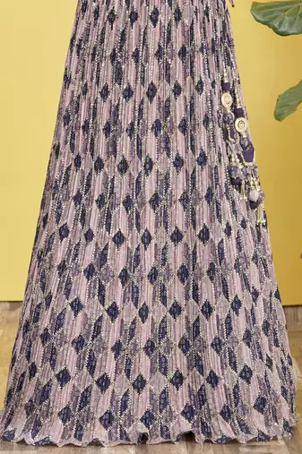 BLUE MIRROR THREAD ZARI SEQUINCE EMBROIDERED ORGANZA BRIDAL WEDDING & PARTY WEAR FESTIVAL SEMI STITCHED LEHENGA
