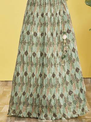 GREEN MIRROR THREAD ZARI SEQUINCE EMBROIDERED ORGANZA BRIDAL WEDDING & PARTY WEAR FESTIVAL SEMI STITCHED LEHENGA 5