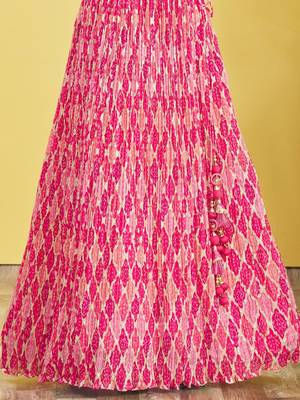PINK MIRROR THREAD ZARI SEQUINCE EMBROIDERED ORGANZA BRIDAL WEDDING & PARTY WEAR FESTIVAL SEMI STITCHED LEHENGA 4