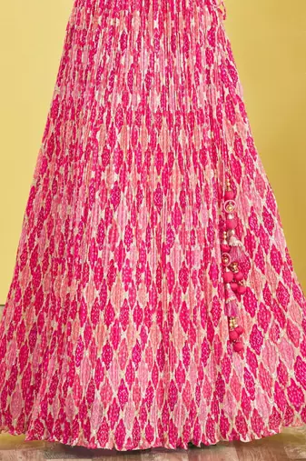 PINK MIRROR THREAD ZARI SEQUINCE EMBROIDERED ORGANZA BRIDAL WEDDING & PARTY WEAR FESTIVAL SEMI STITCHED LEHENGA
