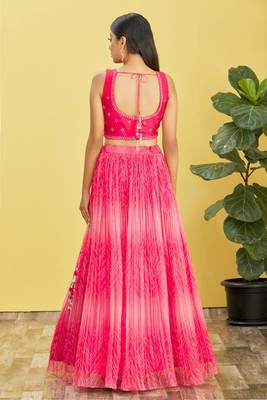 PINK MIRROR THREAD ZARI SEQUINCE EMBROIDERED ORGANZA BRIDAL WEDDING & PARTY WEAR FESTIVAL SEMI STITCHED LEHENGA 3