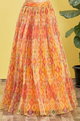 Yellow and Orange Organza Multicolor Printed Lehenga Set for Occasions 5