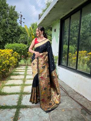 BLACK MOST BEAUTIFUL SILK  SAREE 1
