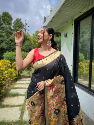 BLACK MOST BEAUTIFUL SILK  SAREE 2