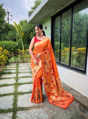 ORANGE MOST BEAUTIFUL SILK  SAREE 1