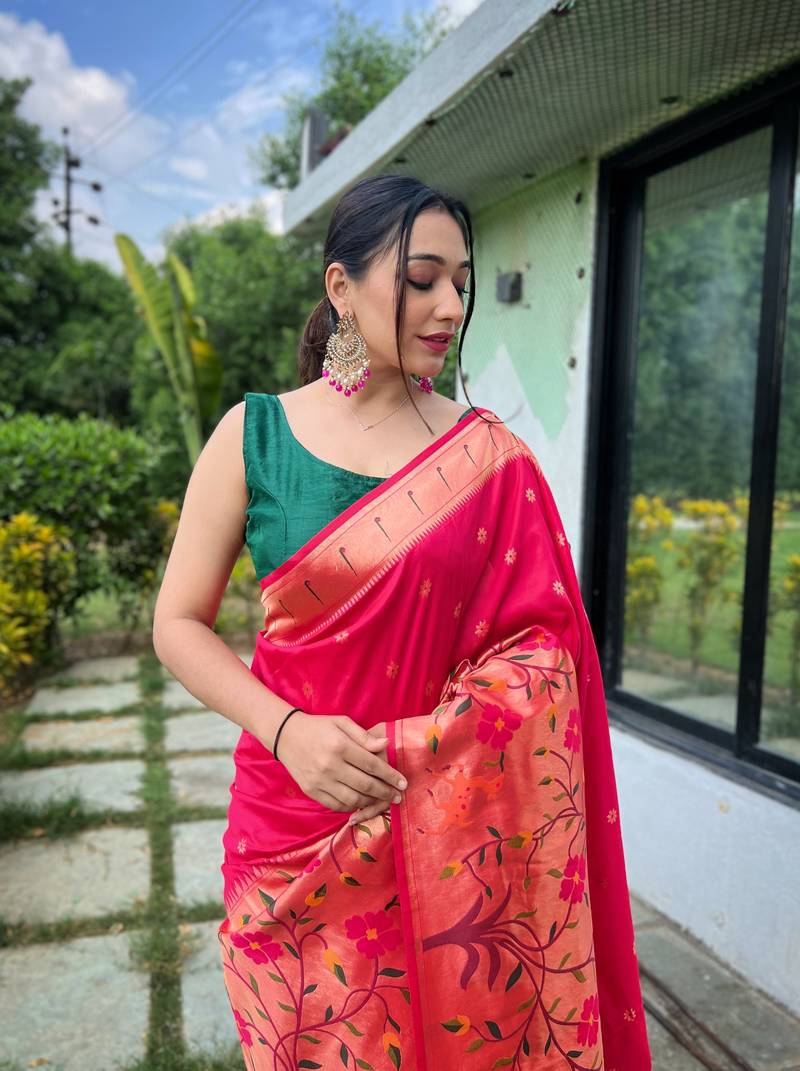 RANI PINK MOST BEAUTIFUL SILK  SAREE