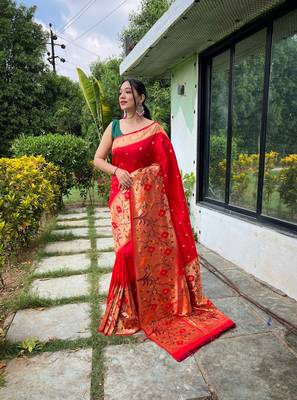 RED MOST BEAUTIFUL SILK  SAREE 1