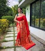 RED MOST BEAUTIFUL SILK  SAREE
