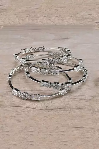 Rhodium Plated White Stone American Diamond Bangles BD612