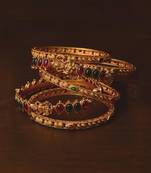 Ruby and Emerald Embellished Matte Finish Temple Bangles BD573
