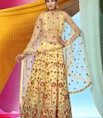 JustFashion Yellow Embroidered Lehenga Set With Blouse And Dupatta