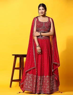 JustFashion Pink Embroidered Lehenga Set With Blouse And Dupatta 1