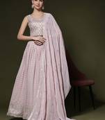 JustFashion Pink Sequin Embroidered Lehenga Set With Mirror Embroidered Blouse And Dupatta