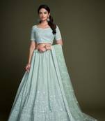 EILARA TRADITIONAL SEA GREEN GEORGETTE EMBROIDERY WORK LEHENGA CHOLI WITH BLOUSE DUPATTA SET 