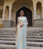 Geroo Jaipur Multi shaded mukaish jaal hand embroidered chiffon saree with blouse