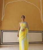 Geroo Jaipur Yellow Shaded Mukaish Hand Embroidered Chiffon Saree with Blouse