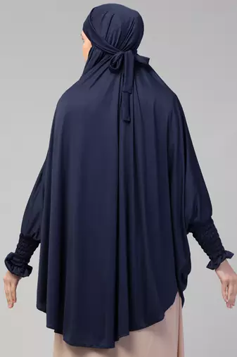 Nazneen Ready to Wear tie at back smoking at wrist with Naqab instant Khimer Prayer hijab For Hajj and Umrah