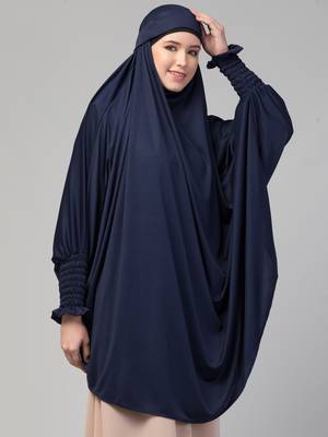 Nazneen Ready to Wear tie at back smoking at wrist with Naqab instant Khimer Prayer hijab For Hajj and Umrah 3