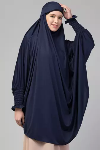 Nazneen Ready to Wear tie at back smoking at wrist with Naqab instant Khimer Prayer hijab For Hajj and Umrah