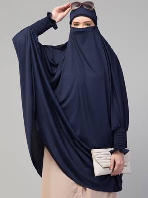 Nazneen Ready to Wear tie at back smoking at wrist with Naqab instant Khimer Prayer hijab For Hajj and Umrah 4