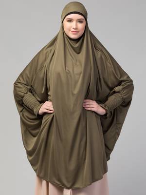 Nazneen Ready to Wear tie at back smoking at wrist with Naqab instant Khimer Prayer hijab For Hajj and Umrah 1