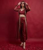 Maroon long shrug jacket set