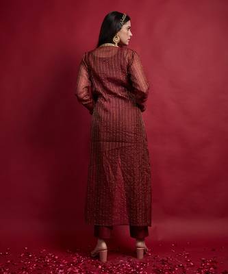 Maroon long shrug jacket set 4