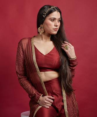 Maroon long shrug jacket set 5