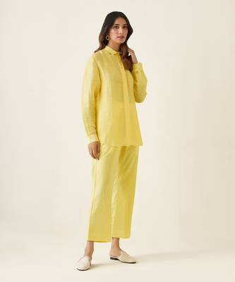 Maize yellow linen silk handloom shirt 3