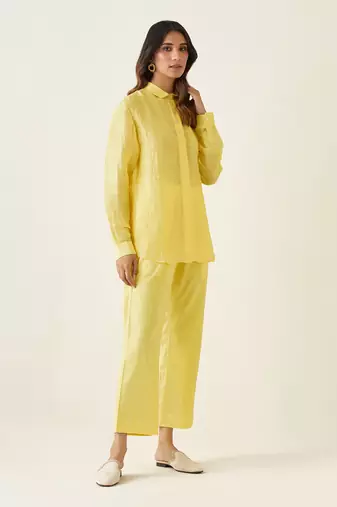 Maize yellow linen silk handloom shirt