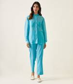 Pastel blue linen silk handloom shirt