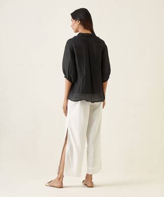 Black linen silk handloom shirt 2