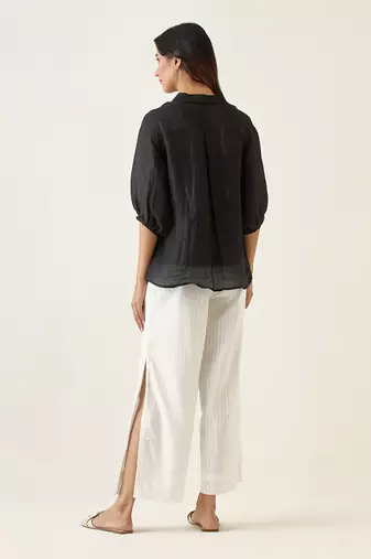 Black linen silk handloom shirt