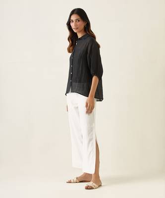 Black linen silk handloom shirt 3