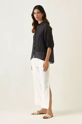 Black linen silk handloom shirt