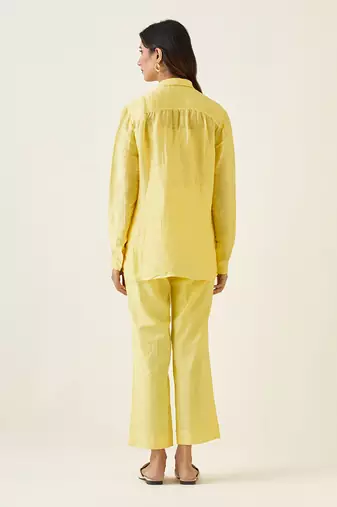 Maize yellow linen silk handloom shirt