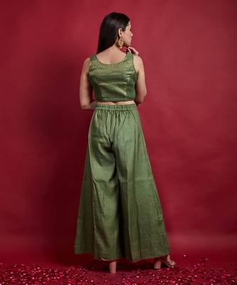 Olive green zari crop top with palazzo 4