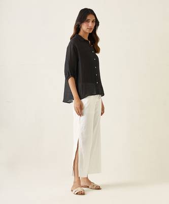 Black linen silk handloom shirt 4