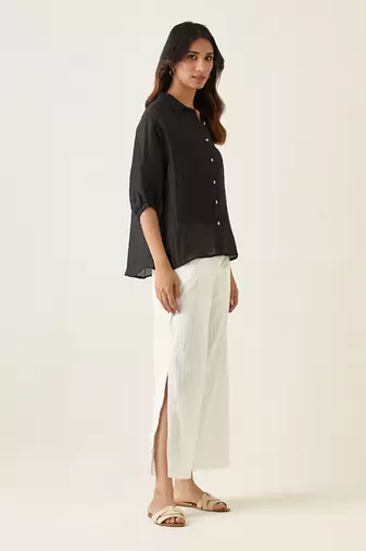 Black linen silk handloom shirt